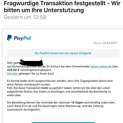 Mail von "PayPal" - (Geld, Angst, E-Mail)