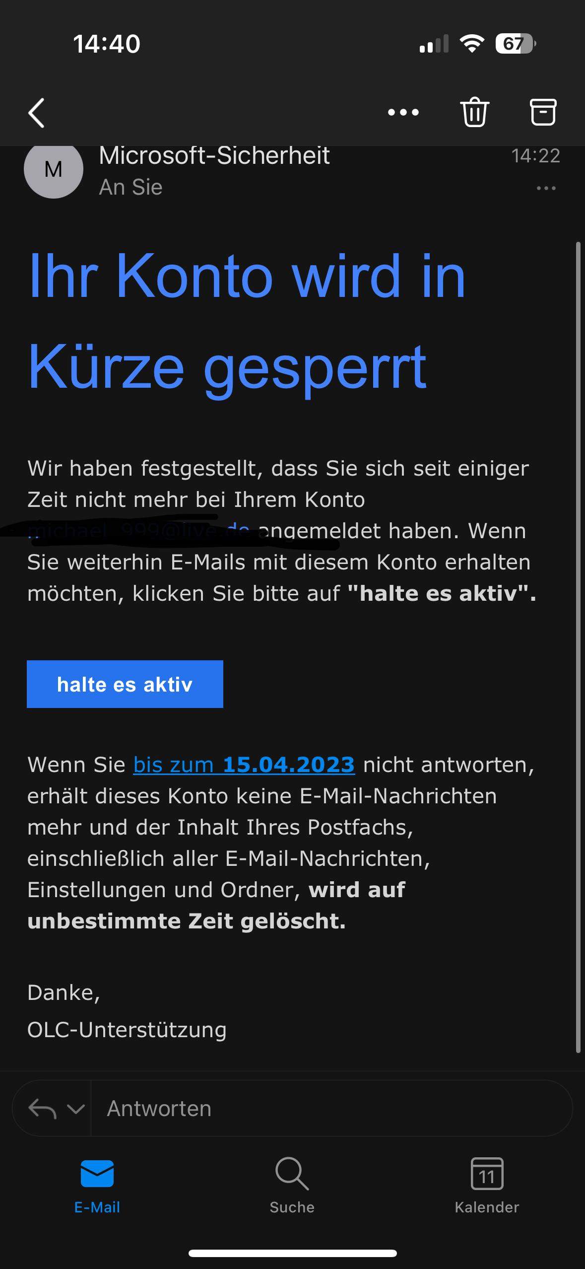 Fake oder echt? (EMail, Microsoft, Account)
