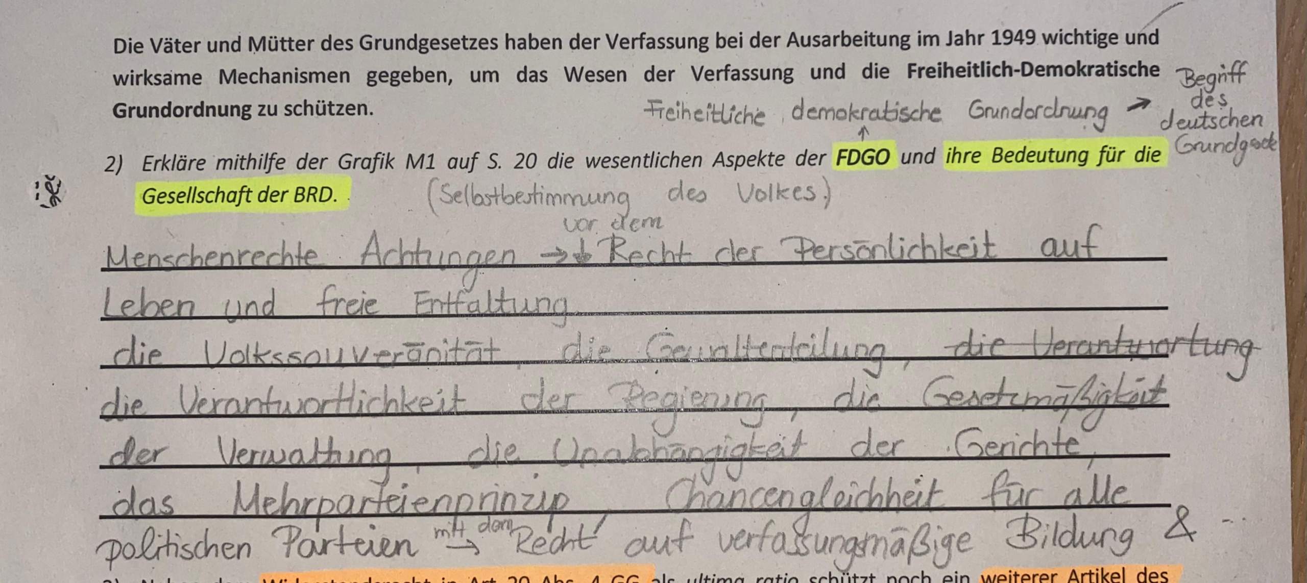 FDGO Aspekte => Bedeutung für ihre Gesellschaft der BRD? (Schule ...