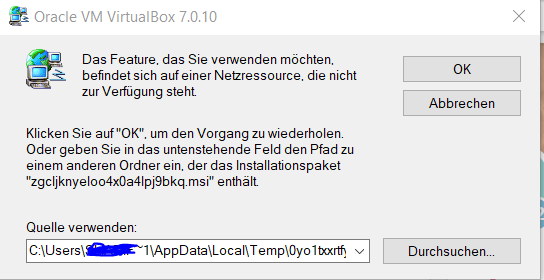 Fehler beim Installieren von VirtualBox? (Computerspiele, Windows