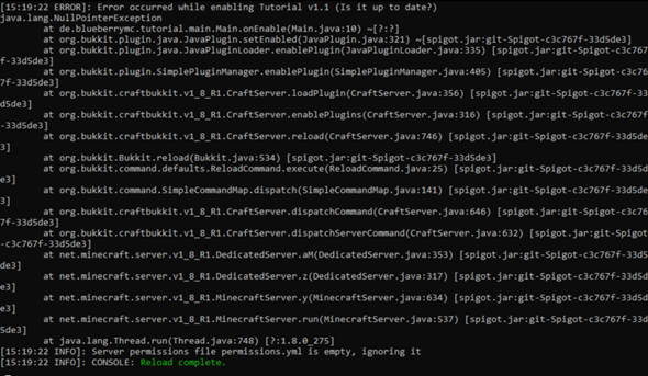 Fehler In Der Konsole Beim Laden Minecraft Java Minecraft Plugin