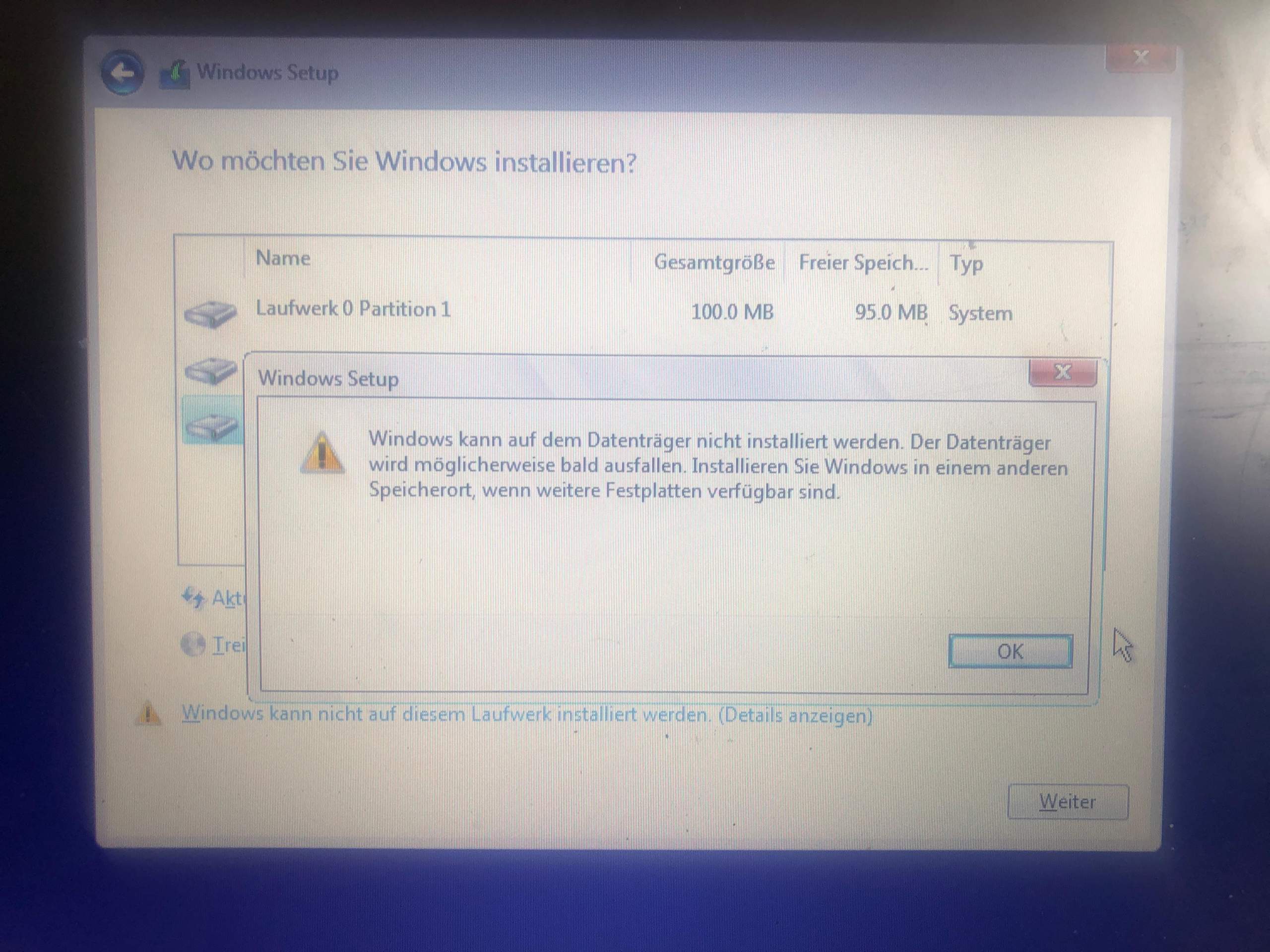 Fehler meldung beim Installieren von Windows 10? (Technik, Laptop, Treiber)