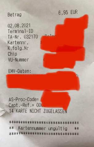 Fehlercode 14: Kartennummer ungültig bei neuer Karte, wie kann das sein Fehlercode 14: Kartennummer ungültig bei neuer Karte, wie kann das sein