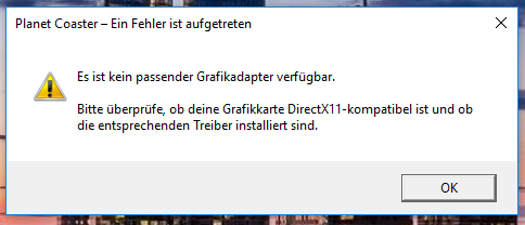 Fehlermeldung Bei Spielstart Planetcoaster Computer Pc Technik