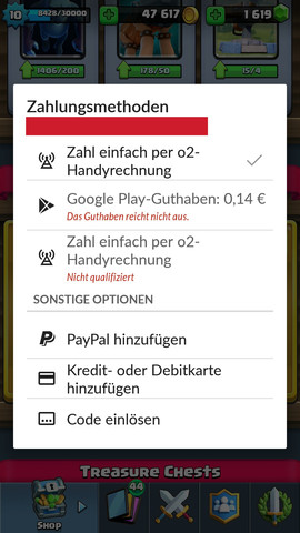 Zahlungsmethode: Zahlung per o2-Handyrechnung - (Handy, Android, Fehler)