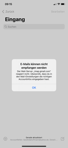 Fehlermeldung Mail Iphone? (Computer, Apple)