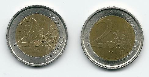 2 Euro Vergleich Vorderseite Italien - (Münzen, Fehlprägung)