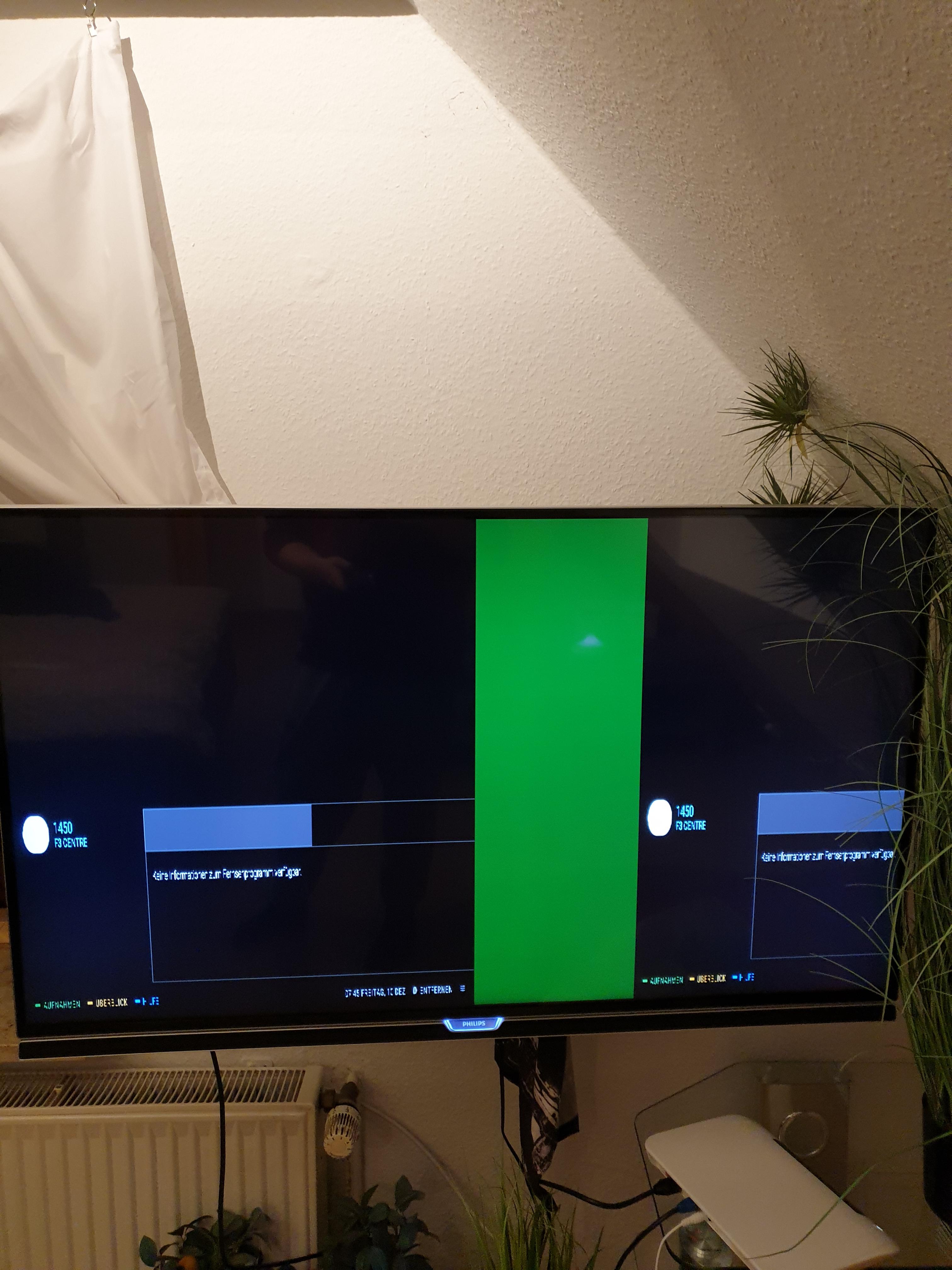 Fernseher großer vertikaler grüner Streifen, Bild doppel und verzerrt Fernseher großer vertikaler grüner Streifen, Bild doppel und verzerrt