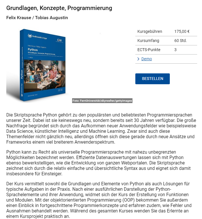 FernUni Hagen: Python-Kurs Dauer? (programmieren, Weiterbildung ...