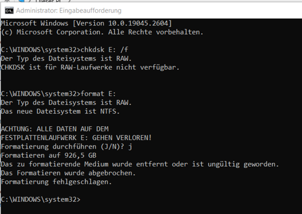 Festplatte lässt sich nicht formatieren. Was kann man noch tun ...