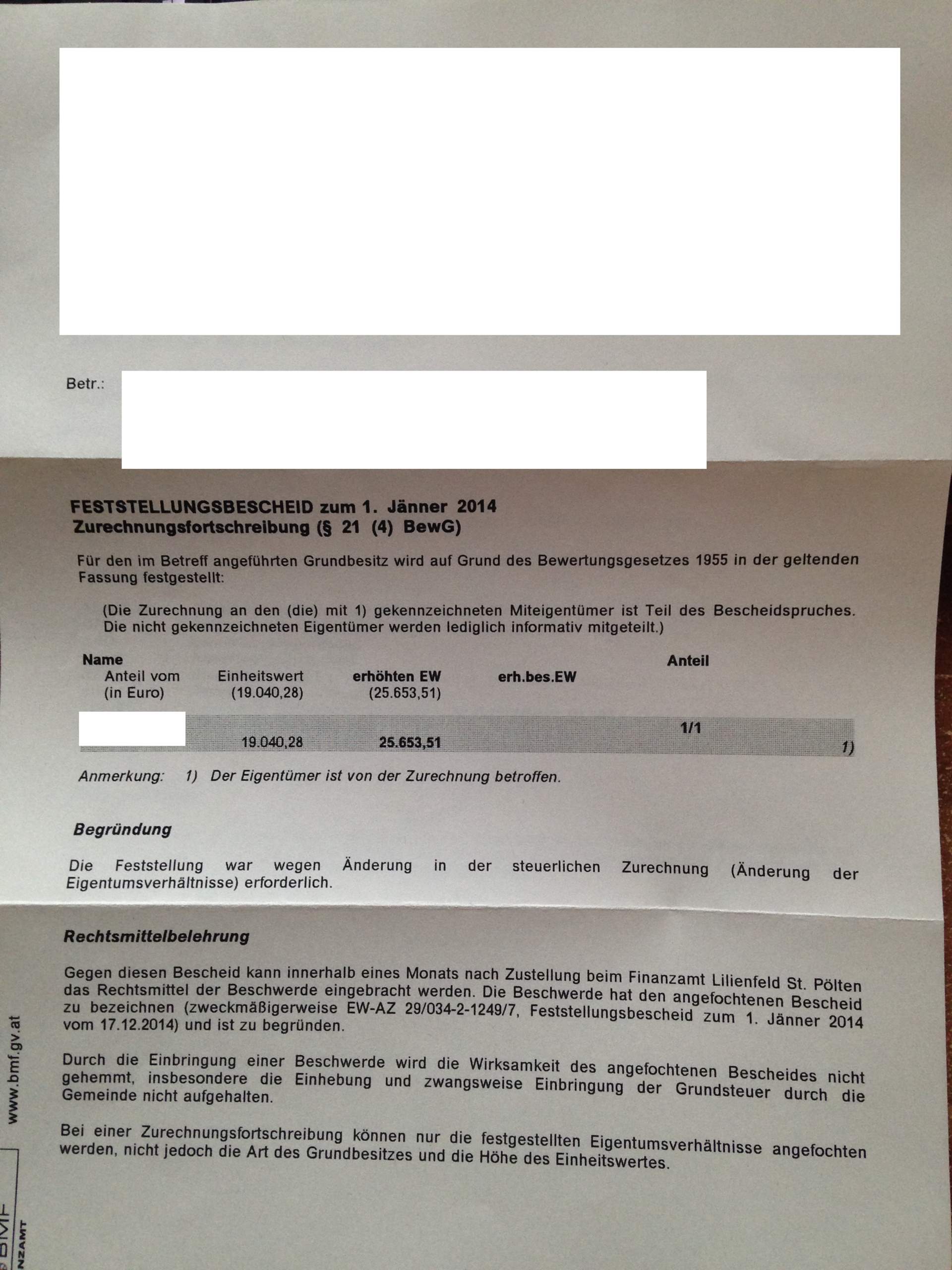 Feststellungsbescheid? (Haus) (Finanzamt)