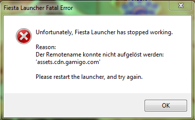 Screenshot der Fehlermeldung - (Fehlermeldung, Error, Launcher)