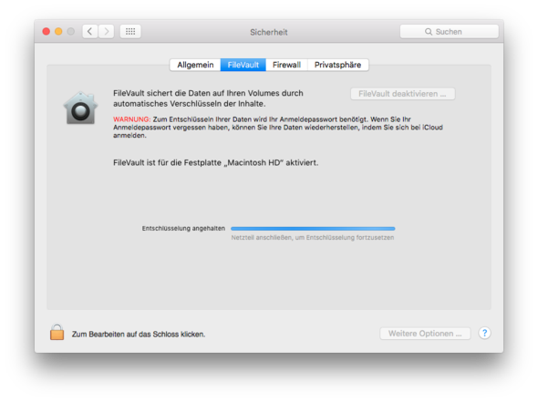Ohne Strom - (MacBook, Mac OS X, Filevault)