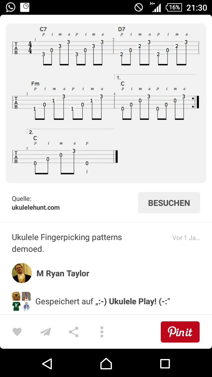 Fingerpicking Ukulele Was bedeuten die Zahlen? Kennt jemand eine gute