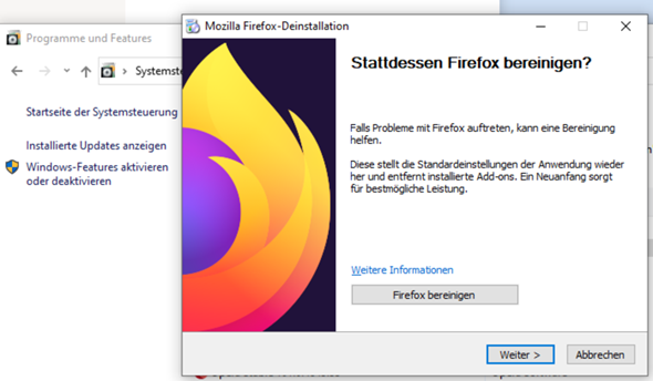  Firefox läst sich nicht deinstallieren stattdessen nur bereinigen ?