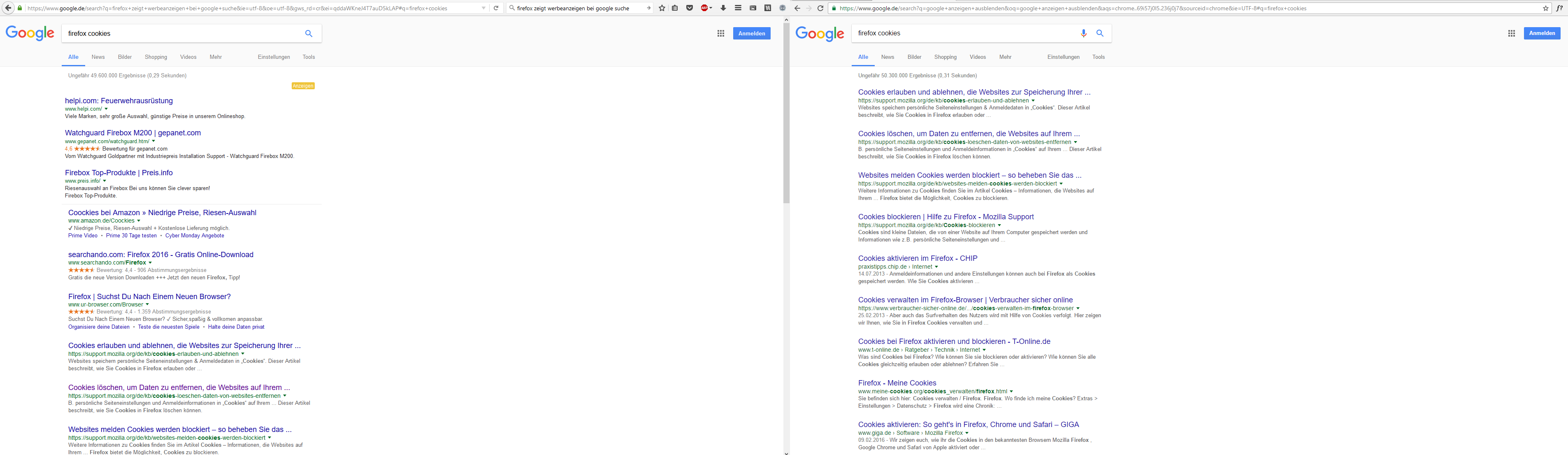 Firefox zeigt Werbeanzeigen bei Google Suche, woher kommt ...