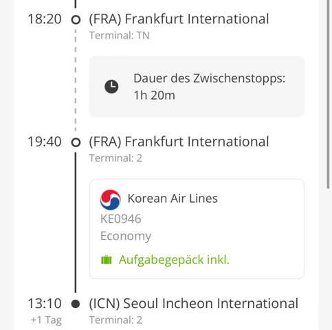 Flug von Frankfurt nach Incheon mit Zwischenstopp?