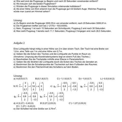 Aufgabe mit Lösung - (Mathe, vektoren, ebenen)
