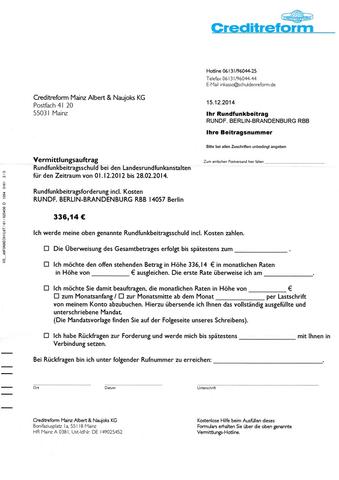 Forderung Von Creditreform Rundfunkgebuhren