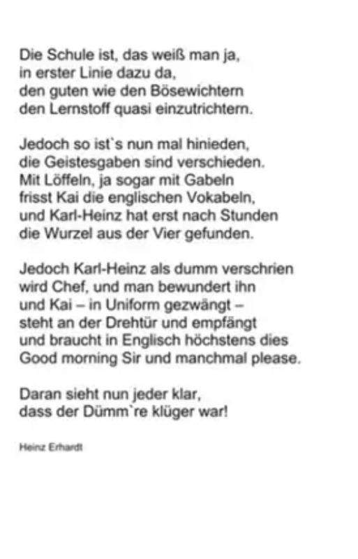 Formale Kriterien Im Gedicht Schule von Heinz Erhardt? (Deutsch)