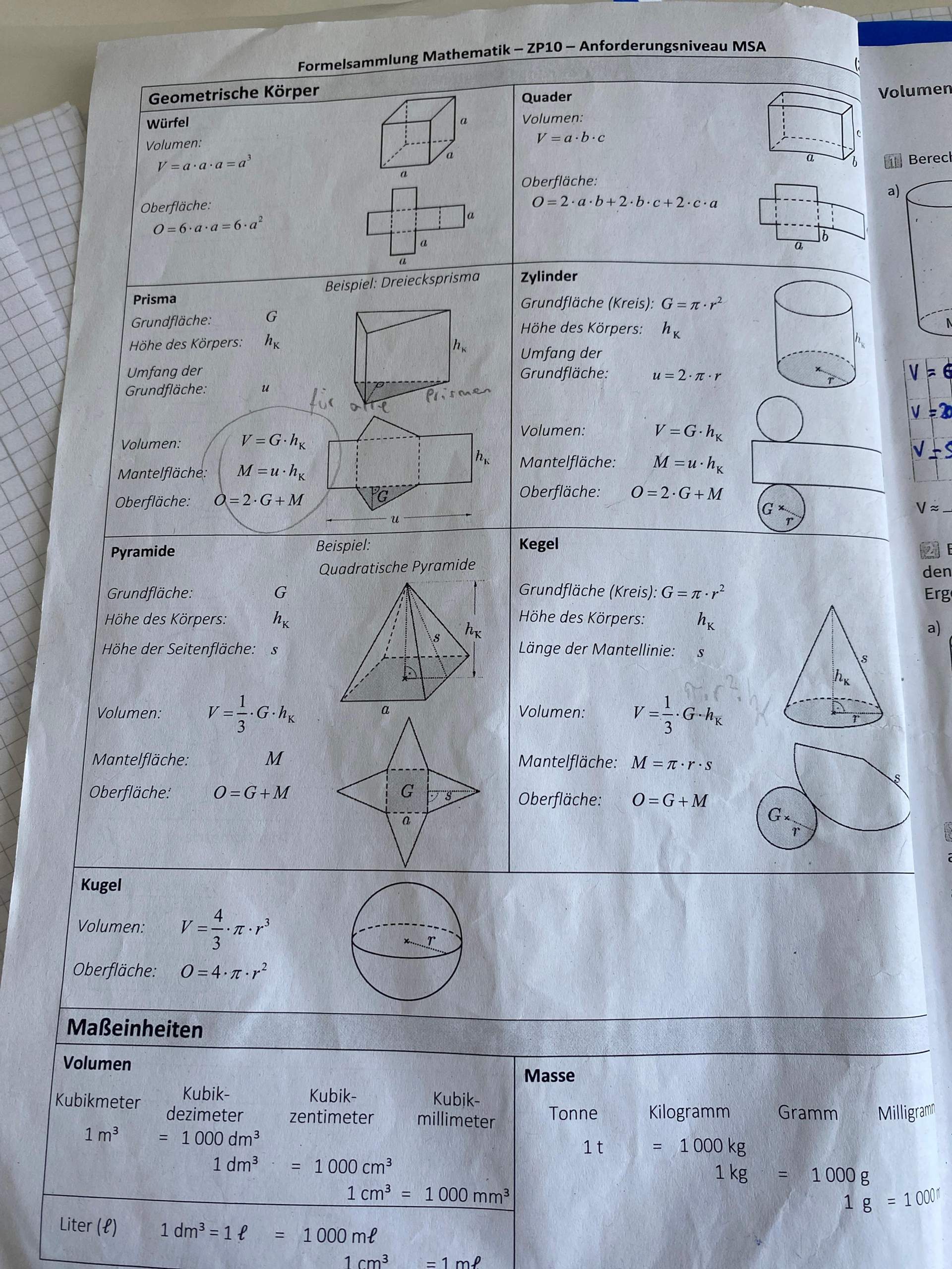 Formel der geometrischen Körpern? (Mathematik, Hausaufgaben, Mathematiker)