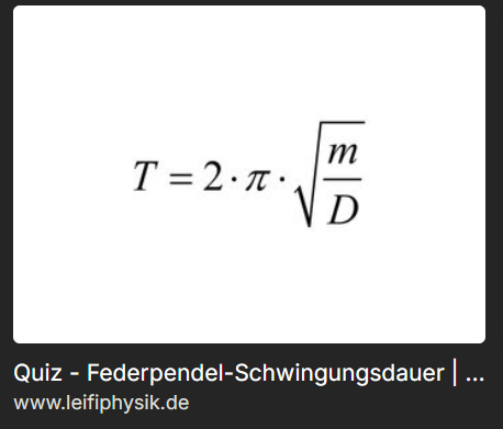 Formel für Schwingungsdauer T eines Federpendels? (Geschwindigkeit ...