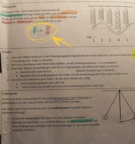 Formel für Schwingungsdauer T eines Federpendels? (Geschwindigkeit ...