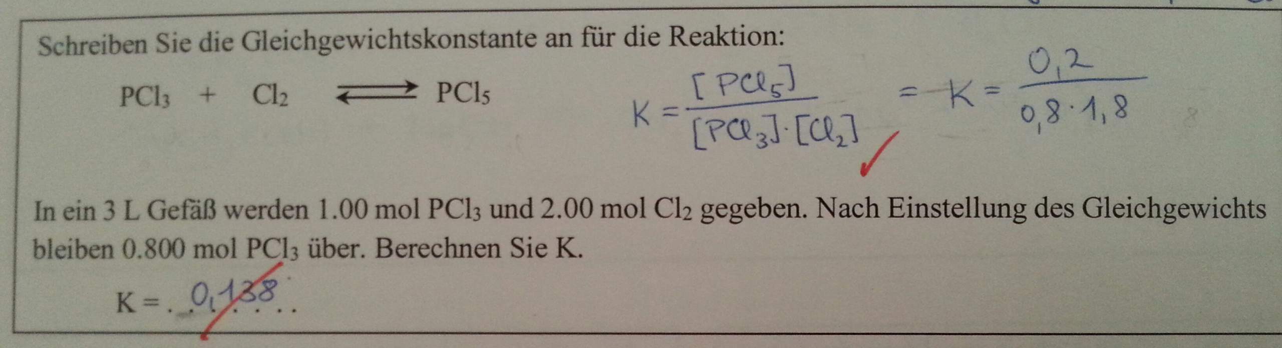 Frage zur Berechnung von Gleichgewichtskonstante? (Chemie, Biologie ...