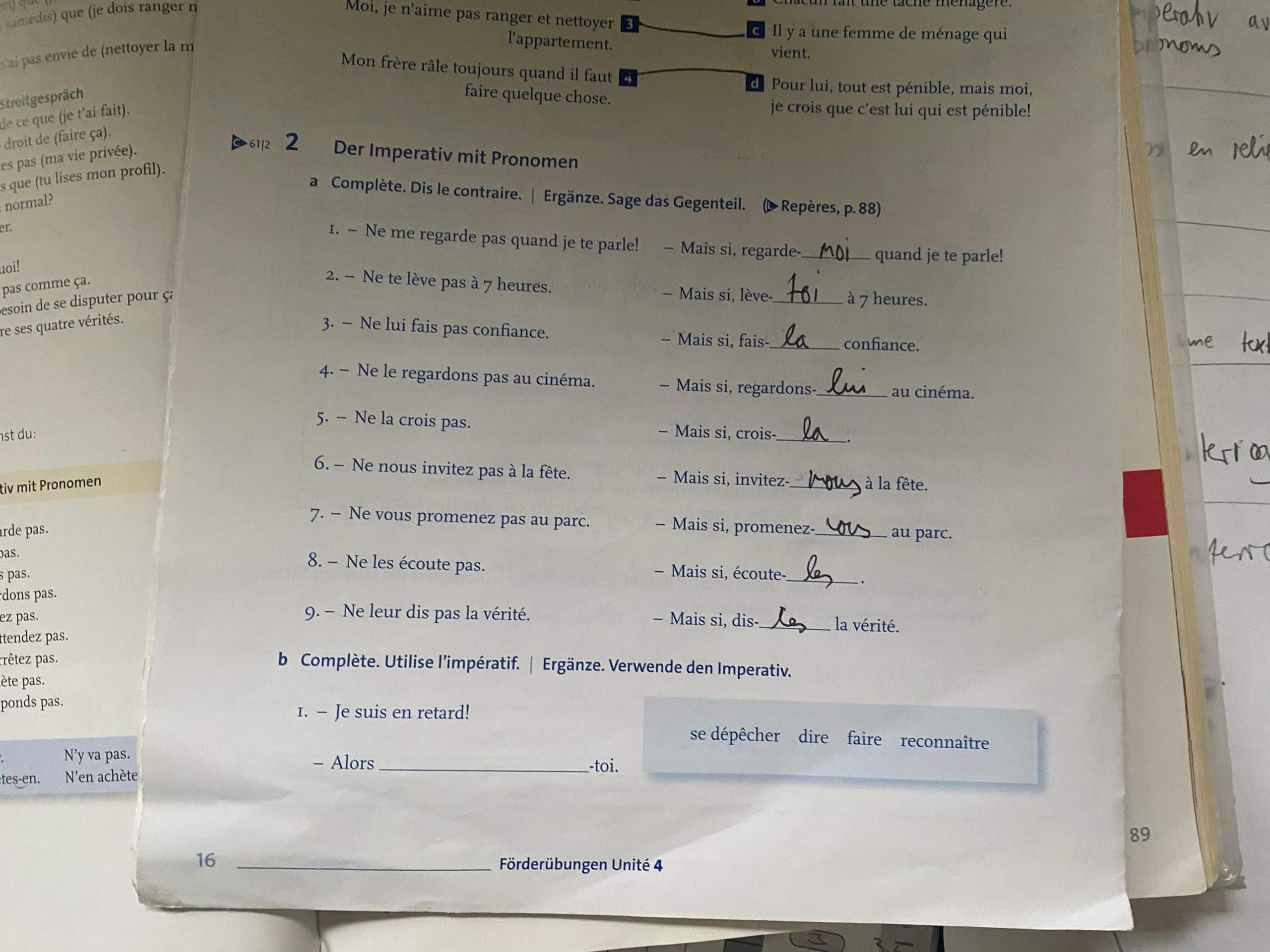 Französisch imperativ mit pronomen wann verwendeten man was? Kann mir