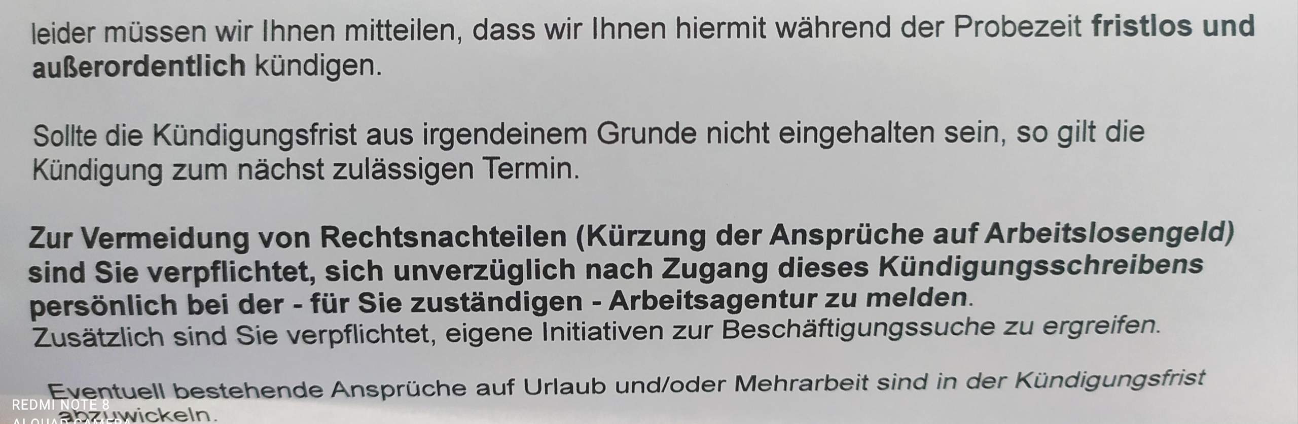 Fristlose /außerordentliche Kündigung ZA? (Recht, Fristlose Kündigung ...