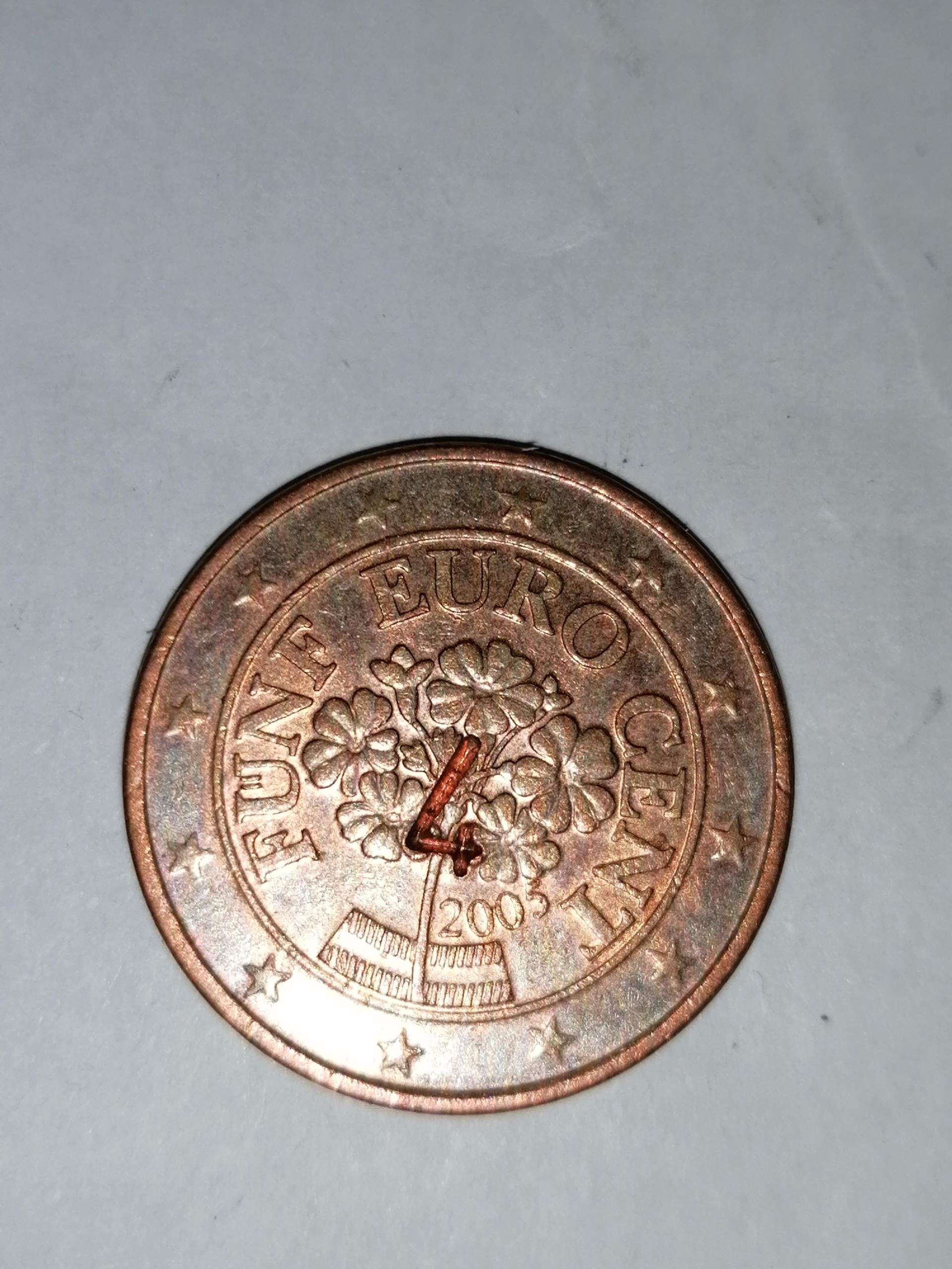 Fünf Cent Münze mit geprägter vier? (Münzen, Fehlprägung, Seltenheit)