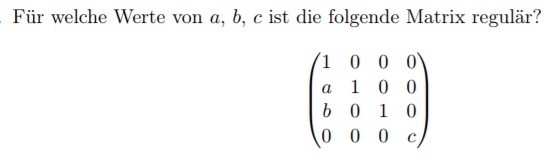 Für welche Werte ist die folgende Matrix regulär? (Mathe)