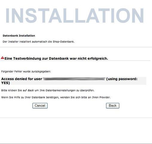 Fehlermeldung - (Installation, Webspace, Gambio)