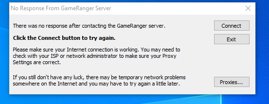 No response from server gameranger server что делать windows 10