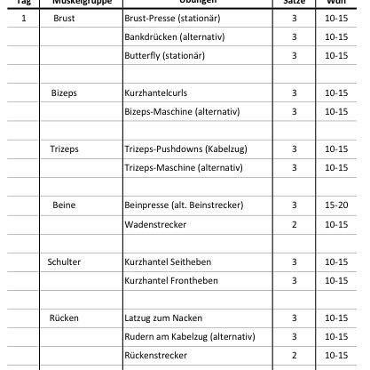 Trainingsplan - (Fitness, Muskelaufbau, Krafttraining)