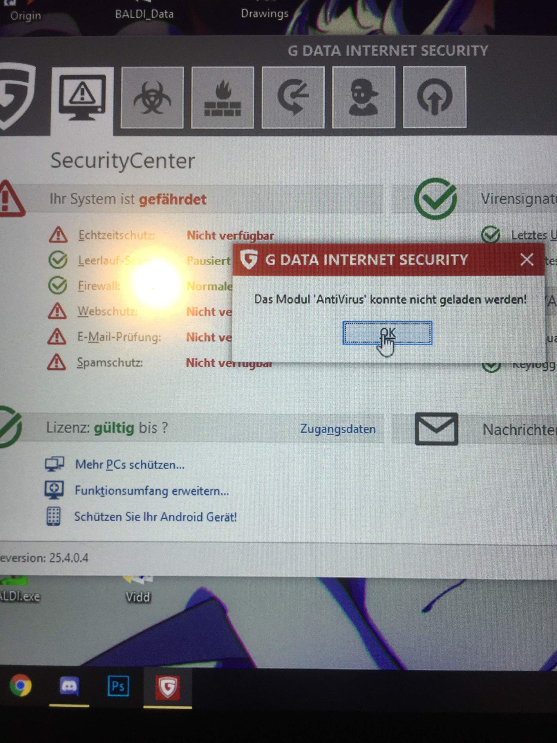 Gdata Modul kann nicht geladen werden? (Computer, Technik, Technologie)