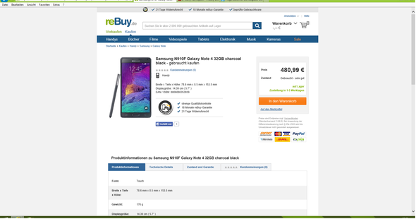 Note 4 Rebuy - (Handy, gebraucht)
