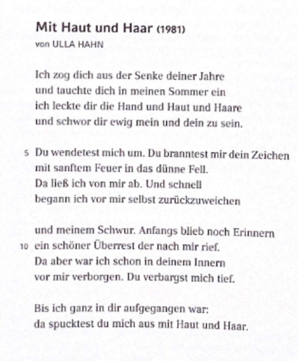 Gedicht: mit Haut und Haar Ulla Hahn? (Deutsch, Literatur ...