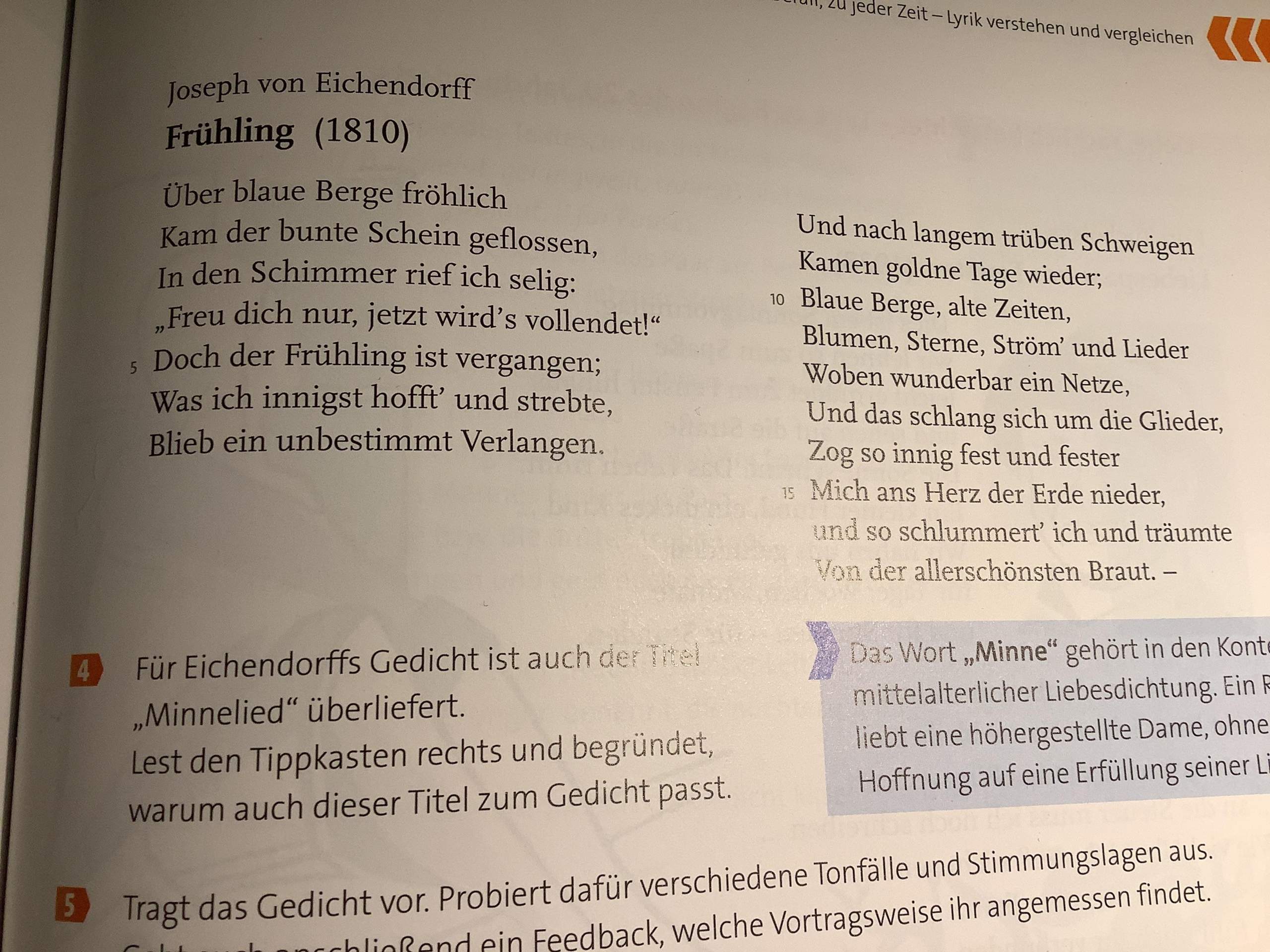 Gedichtsanalyse zu Frühling geschrieben von Joseph von Eichendorff? (Schule, Deutsch, Hausaufgaben)