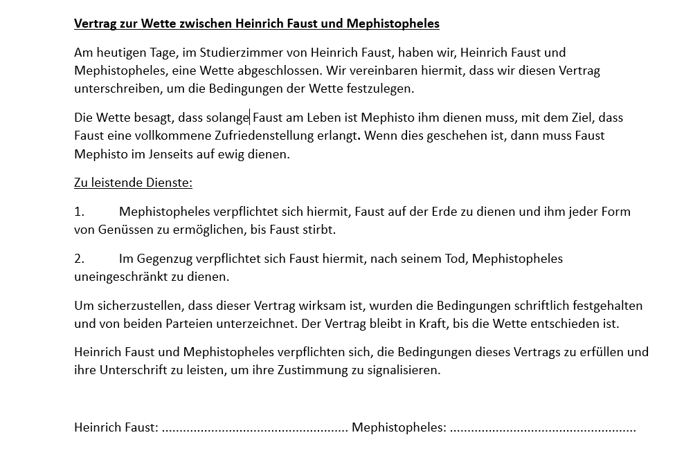 Vertrag Zwischen Faust Und Mephisto