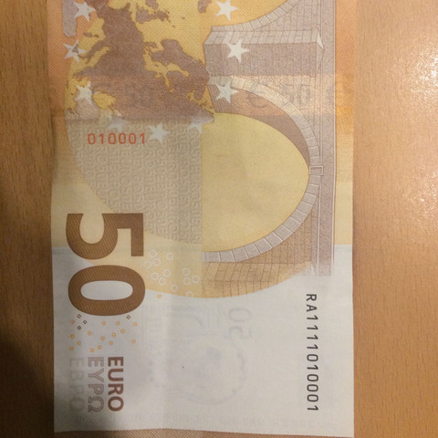 50€ Geldschein mit der Seriennummer RA1111010001 - (Geld, Sammler, Geldschein)