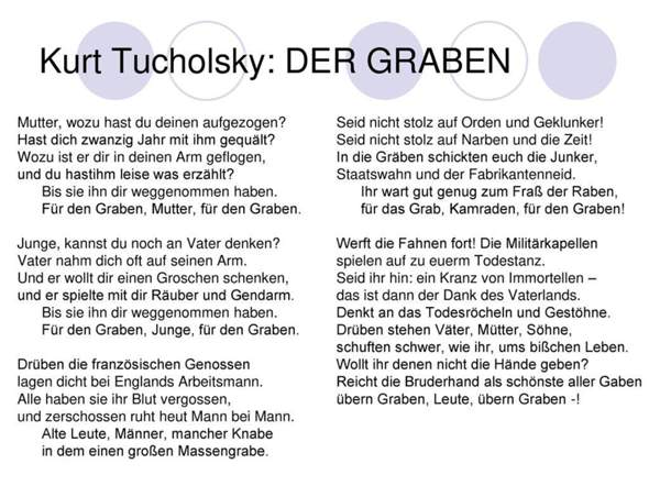 Gesellschaft Krieg Graben Schule Welt Gedicht