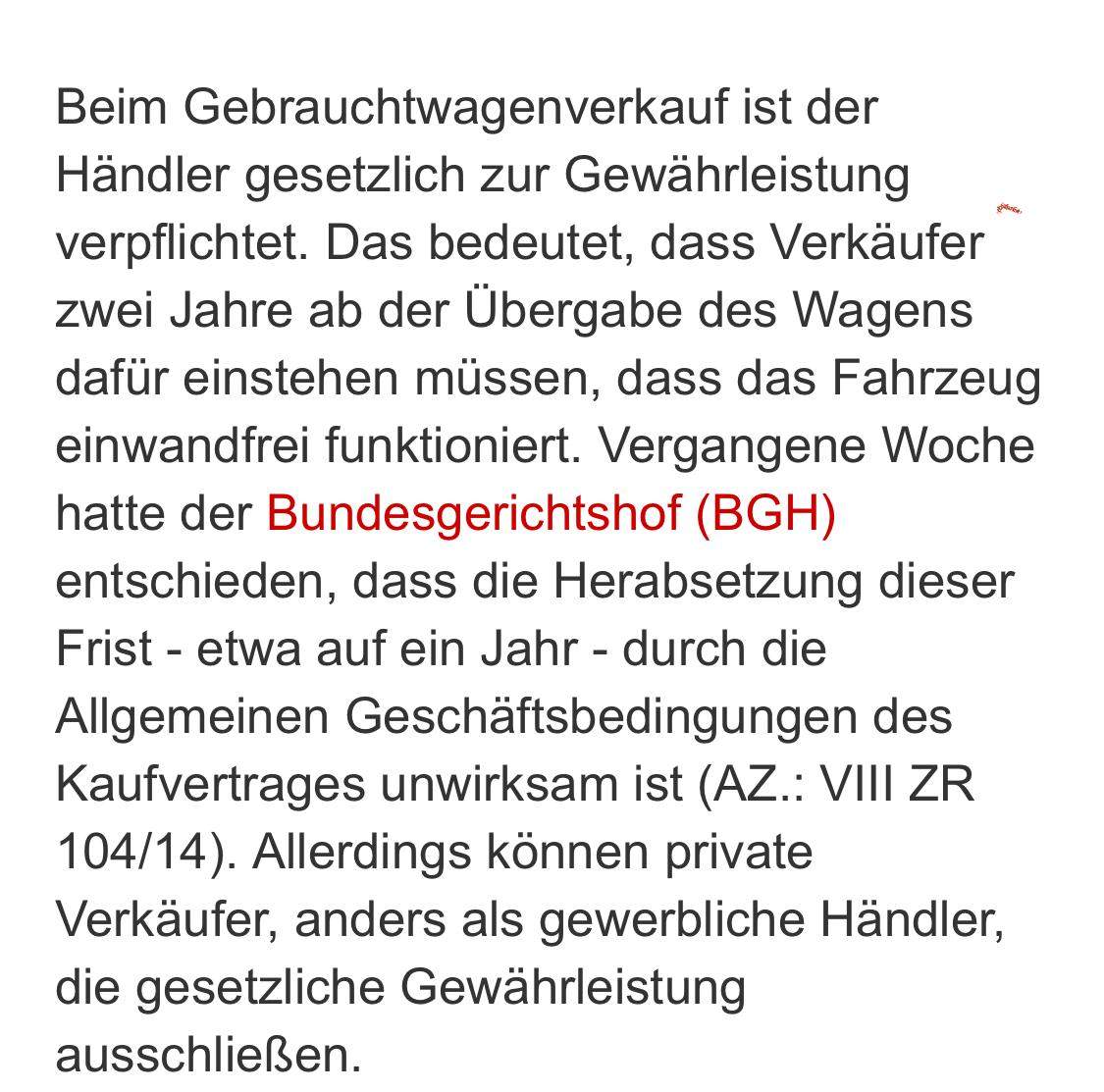 Gewährleistung bei Gebrauchtwagen auf 1 Jahr reduzieren unzulässig ...
