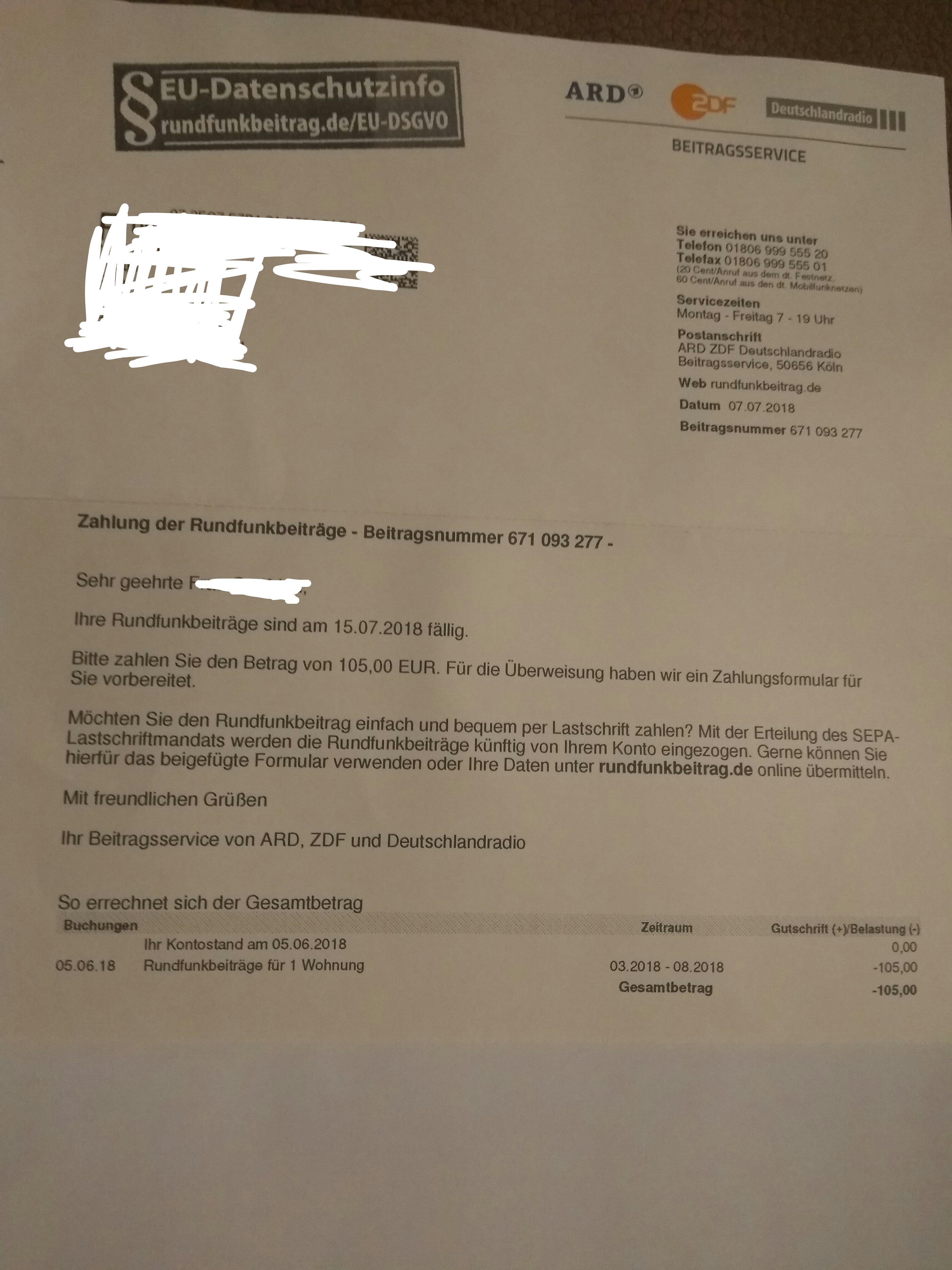 Gez Rechnung Bekommen Obwohl Ein Mitbewohner Bereits Die Rundfunkbeitrage Zahlt Recht Rundfunkbeitrag