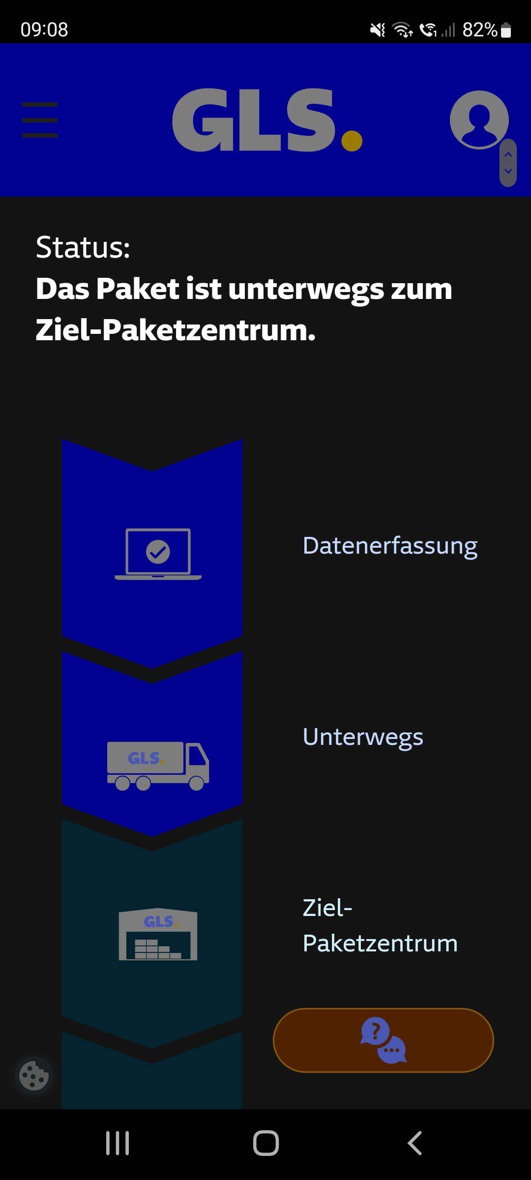 Gls Information Das Paket Ist Unterwegs Zum Ziel-paketzentrum. GLS voraussichtliche zustellung verschwunden? (Paket, Versand, Lieferung)