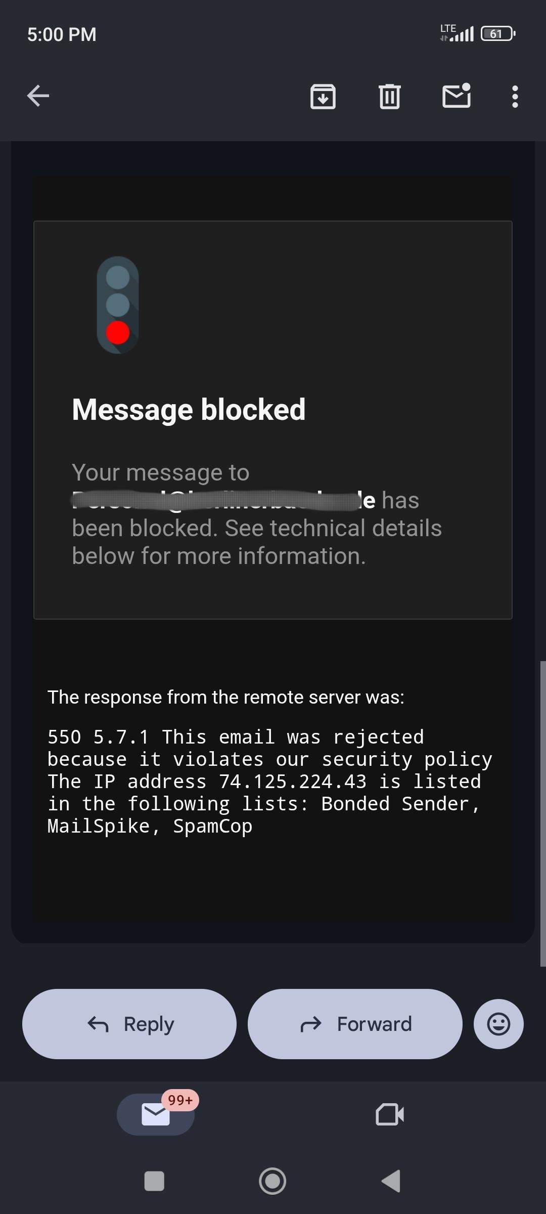 Gmail- Message blocked!? (Smartphone, E-Mail)