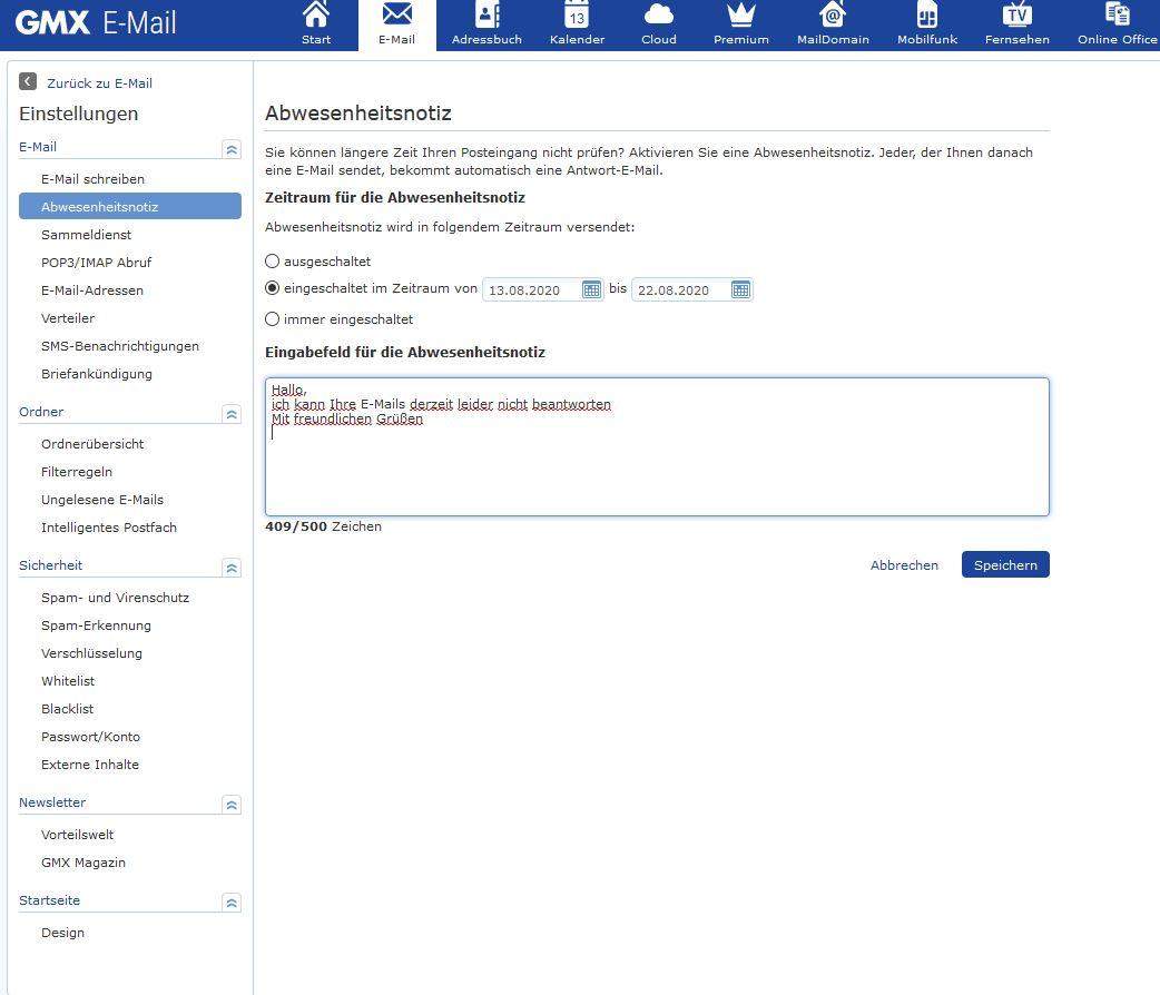 Gmx Abwesenheitsnotiz Richtig Einstellen