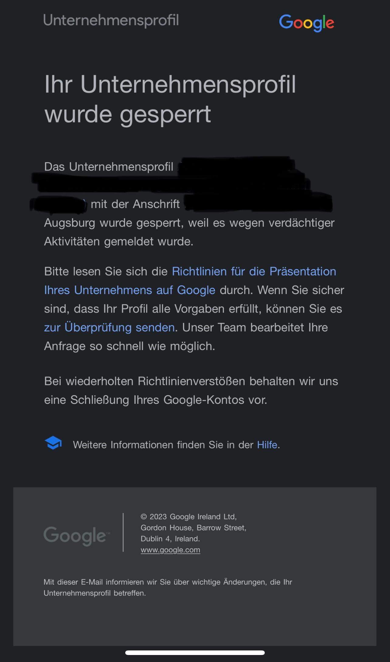 Google Business Profil Gesperrt? (Google-Konto)