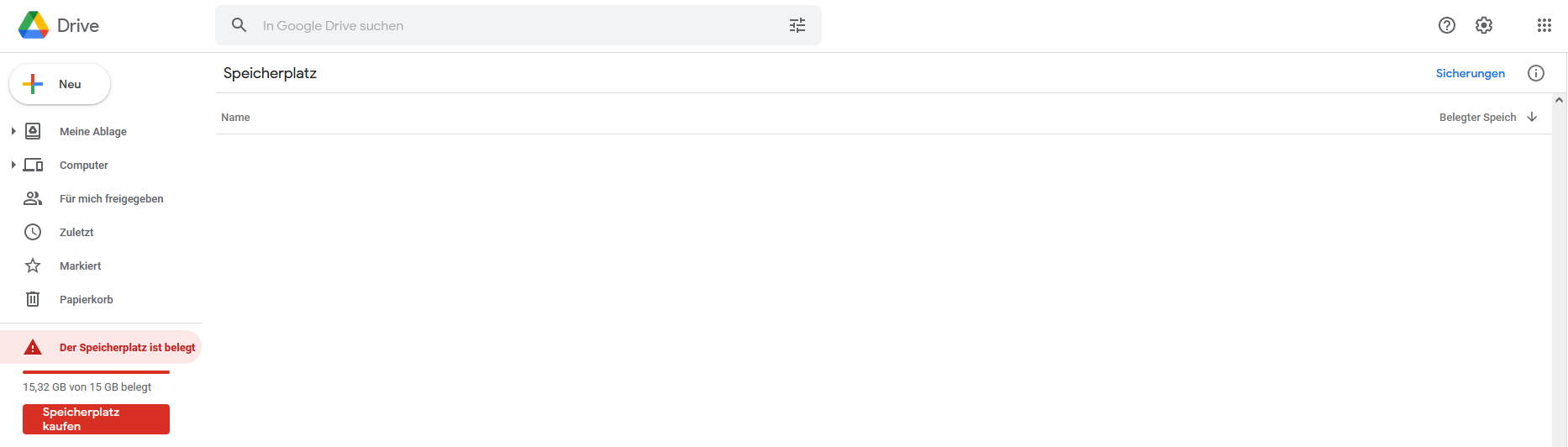 Google Drive Speicherplatz ist voll trotz das alles gelöscht ist?