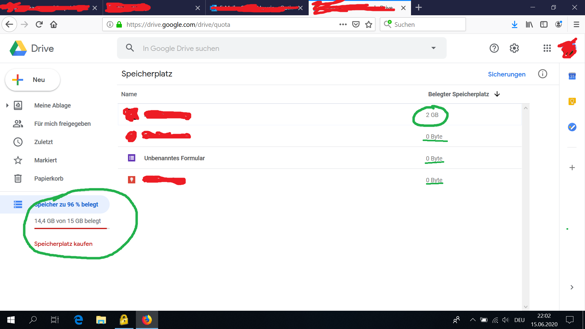 Google Drive Speicherplatz voll, obwohl nur 2GB besetzt? speicherplatzvoll)